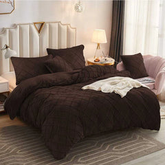 Cross Pleated Duvet Set Velvet - Chocolate (234)
