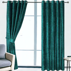 (2 Pieces) PLAIN Velvet Curtain - Teal (0064)