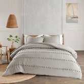 6 Pcs Luxury Duvet Set With Pom Pom Lace - Light Grey (055)