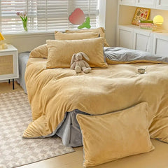 Reversible Duvet Set Velvet - Golden & Light Grey (282)