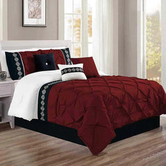 Embroidered Pintuck Duvet Set - Maroon (137)