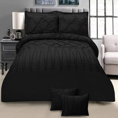 8 Pieces Pintuck & Cross Pleated Duvet Set - Black (222)