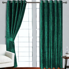 (2 Pieces) PLAIN Velvet Curtain - Green (0061)
