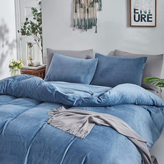 Reversible Duvet Set Velvet - Lake Blue & Grey (287)