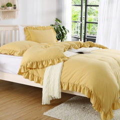 3 Pcs Ruffle Edge Duvet Cover Set - Yellow (264)