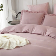 3 Pcs Ruffle Edge Duvet Cover Set - Blush Pink (255)