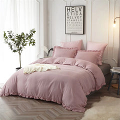 3 Pcs Ruffle Edge Duvet Cover Set - Blush Pink (255)