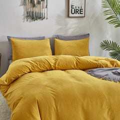 Reversible Duvet Set Velvet - Mustard & Grey (280)