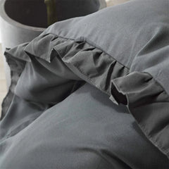 3 Pcs Ruffle Edge Duvet Cover Set - Charcoal Grey (256)