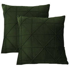 Pack of 2 Velvet Decorative Pleated Square Cushion - Green