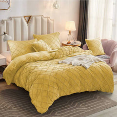 Cross Pleated Duvet Set Velvet - Golden (236)