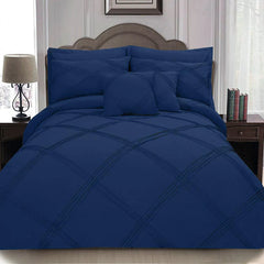 8 pcs 3 Row Cross Pleated Duvet Set - Navy Blue (025)