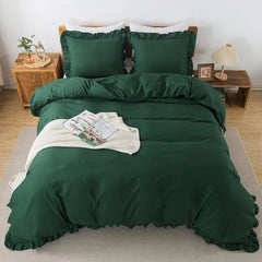 3 Pcs Ruffle Edge Duvet Cover Set - Green (257)
