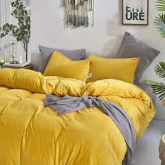 Reversible Duvet Set Velvet - Mustard & Grey (280)