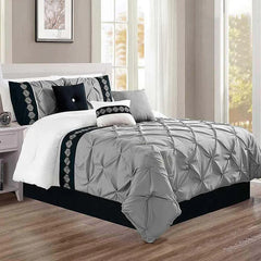 Embroidered Pintuck Duvet Set - Light Grey (136)