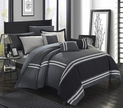 Luxury Flowol 8 Pcs Duvet Set - Black on Grey (085)