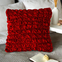 Pack Of 2 Luxury Velvet Ruffle Cushions - Red