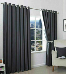 2 Pieces Plain Dyed Eyelet Curtains with linning - Charcoal Grey (0087)