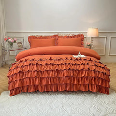 3 Pcs Ruffle Duvet Cover Set - Orange (249)