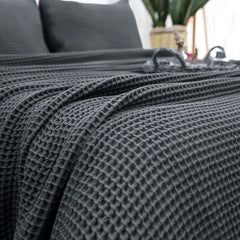 Cotton Waffle Blanket - Dark Grey