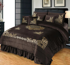 8 Pcs Luxury Embossed Velvet Duvet Set Brown