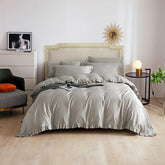 3 Pcs Ruffle Edge Duvet Cover Set - Grey (258)