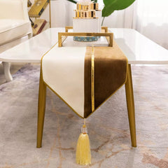 7 Pieces Velvet Table Runner Light Brown White