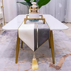 7 Pieces Velvet Table Runner Grey White