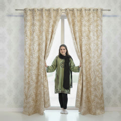 2 PCS PREMIUM QUALITY TEXTURE VELVET CURTAINS - Cream