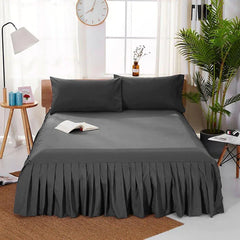 3 PCS Fitted Bed Skirt With Pillow Cover - Dark Grey