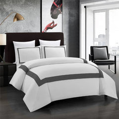 Mitered Corner Duvet Set - White & Grey (101)