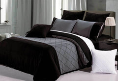8 Pcs Embellish Duvet Set Luxury - Black on Grey (060)