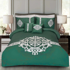 8 Pcs Luxury Embroidered Aplic Duvet Set - Green (302)