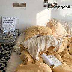 Reversible Duvet Cover Set King Size - Yellow & Beige (192)