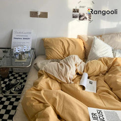 Reversible Duvet Cover Set King Size - Yellow & Beige (192)