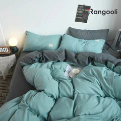 Reversible Duvet Cover Set King Size - Sea Green & Grey (160)