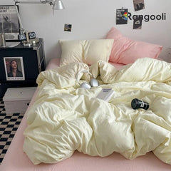 Reversible Duvet Cover Set King Size - Offwhite & Pink (171)