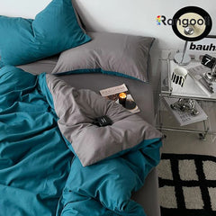 Reversible Duvet Cover Set King Size - Teal Blue & Grey (191)