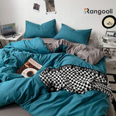 Reversible Duvet Cover Set King Size - Teal Blue & Grey (191)