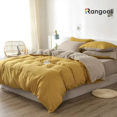 Reversible Duvet Cover Set King Size - Yellow & Beige (193)