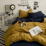 Reversible Duvet Cover Set King Size - Golden & Navy Blue (167)