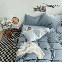 Reversible Duvet Cover Set King Size - Grey & Light Blue (168)