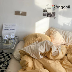 Reversible Duvet Cover Set King Size - Yellow & Beige (192)