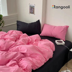 Reversible Duvet Cover Set King Size - Baby Pink & Black (165)