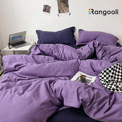 Reversible Duvet Cover Set King Size - Purple & Navy Blue (172)