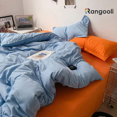 Reversible Duvet Cover Set King Size - Sky Blue & Orange (164)