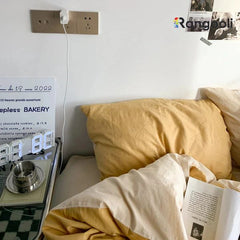 Reversible Duvet Cover Set King Size - Yellow & Beige (192)