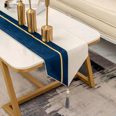7 Pieces Velvet Table Runner Blue/White