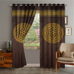 2 PIECE OF PREMIUM VELVET CURTAINS WITH 2 BELTS (BROWN&GOLD) (0025)