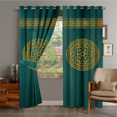 2 PIECE OF PREMIUM VELVET CURTAINS WITH 2 BELTS (GREEN&GOLD) (0026)